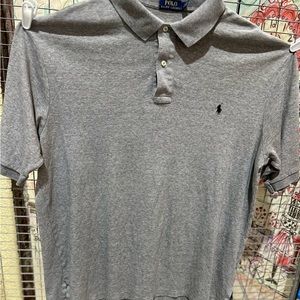 Vtg Ralph Lauren Gray Solid Polo Shirt Mens XLT Short Sleeve Collared Shirt